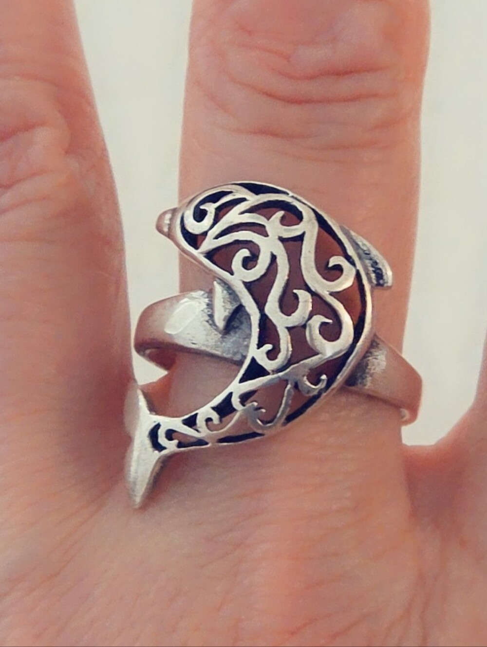 Filagree Dolphin 925 Sterling Silver Gemstone Ring